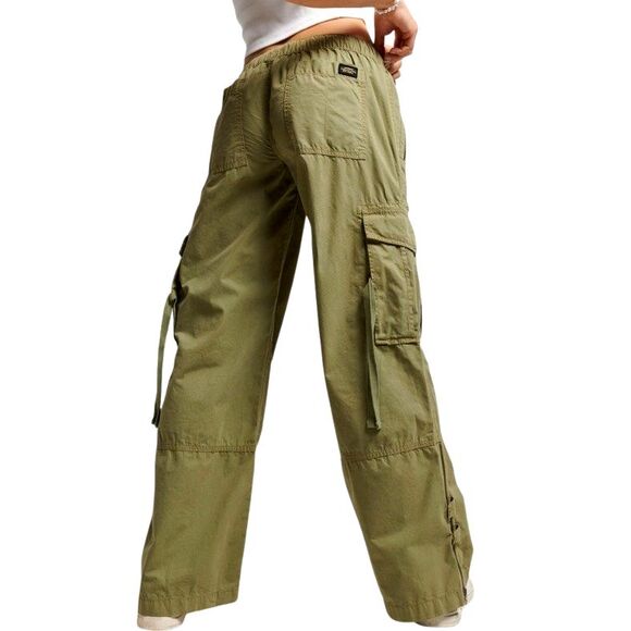 Superdry Low Rise Wide Leg Cargo Pants Womens Size 28x32 Khaki Olive Baggy Loose - Picture 2 of 16